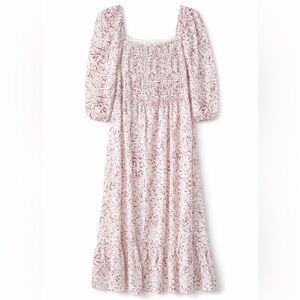 LOFT Outlet XL Floral Smocked Midi Women’s Spring Dress Puff Sleeves